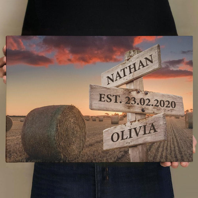 Custom Street Sign Canvas Art Print Sunset Background