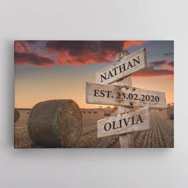 Custom Street Sign Canvas Art Print Sunset Background