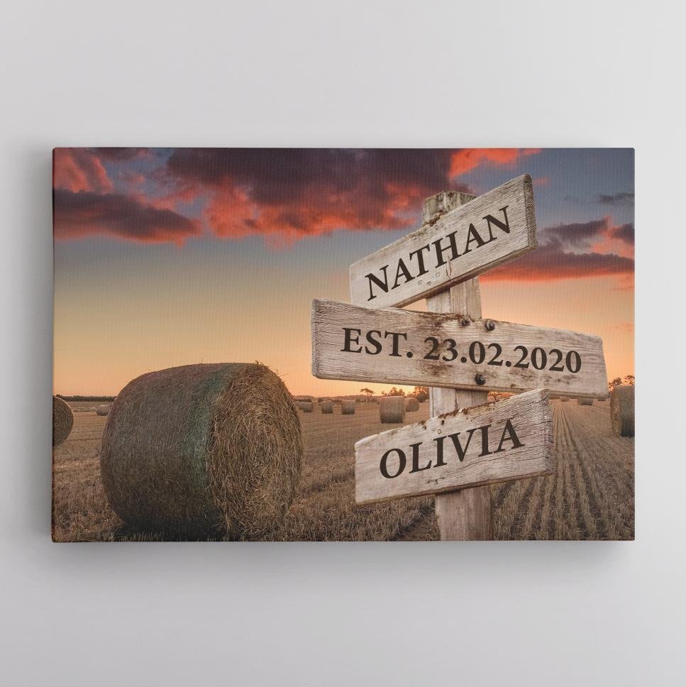Custom Street Sign Canvas Art Print Sunset Background