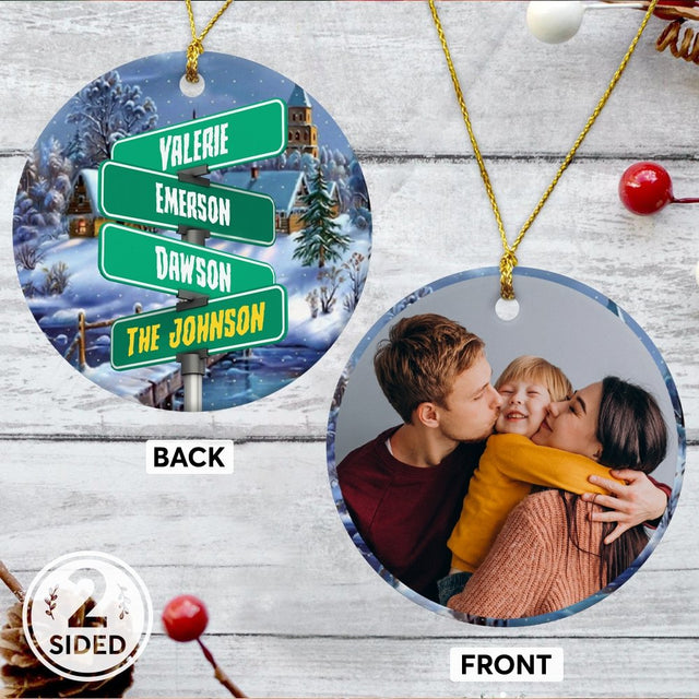 Custom Street Sign Decorative Christmas Circle Ornament 2 Sided