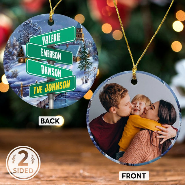 Custom Street Sign Decorative Christmas Circle Ornament 2 Sided