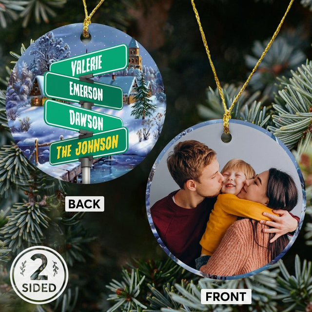 Custom Street Sign Decorative Christmas Circle Ornament 2 Sided