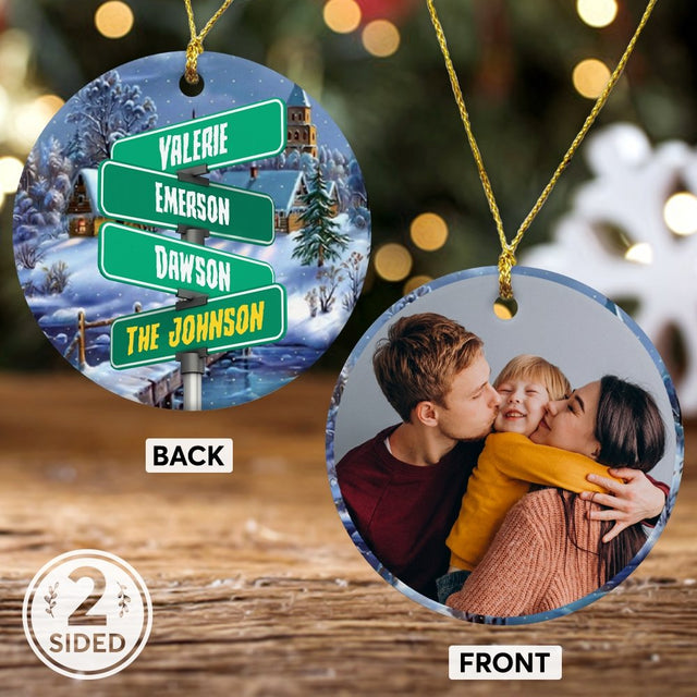 Custom Street Sign Decorative Christmas Circle Ornament 2 Sided