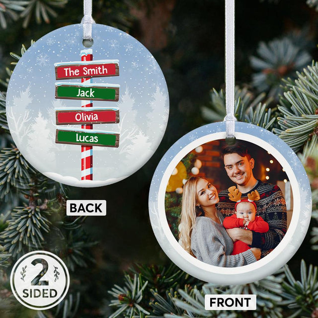 Custom Street Sign Family Custom Photo And Text Decorative Christmas Circle Ornament 2 Sided