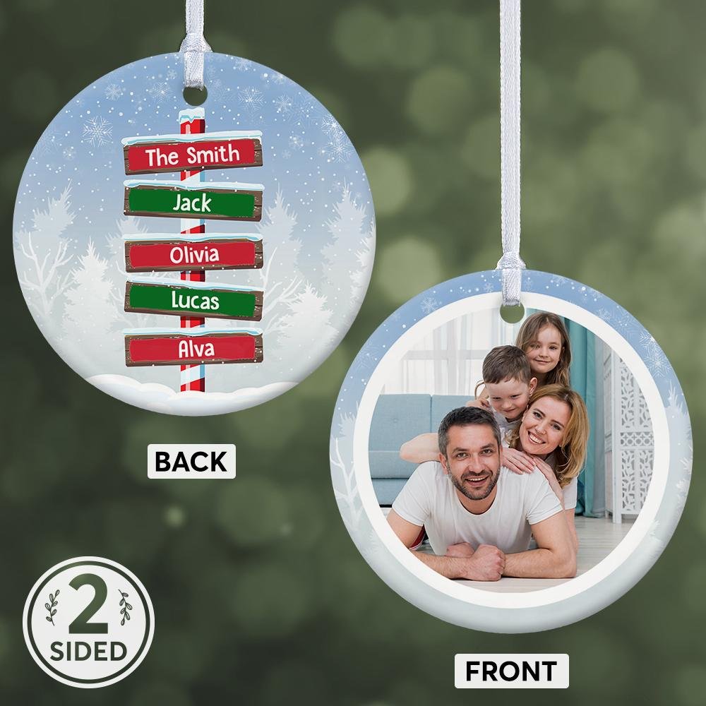 Custom Street Sign Family Custom Photo And Text Decorative Christmas Circle Ornament 2 Sided