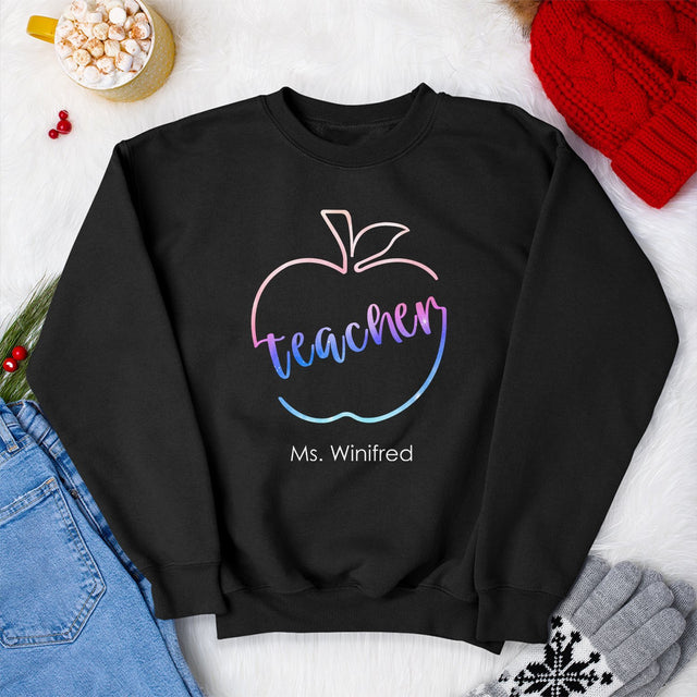 Custom Teacher Shirt, Apple Rainbow Art