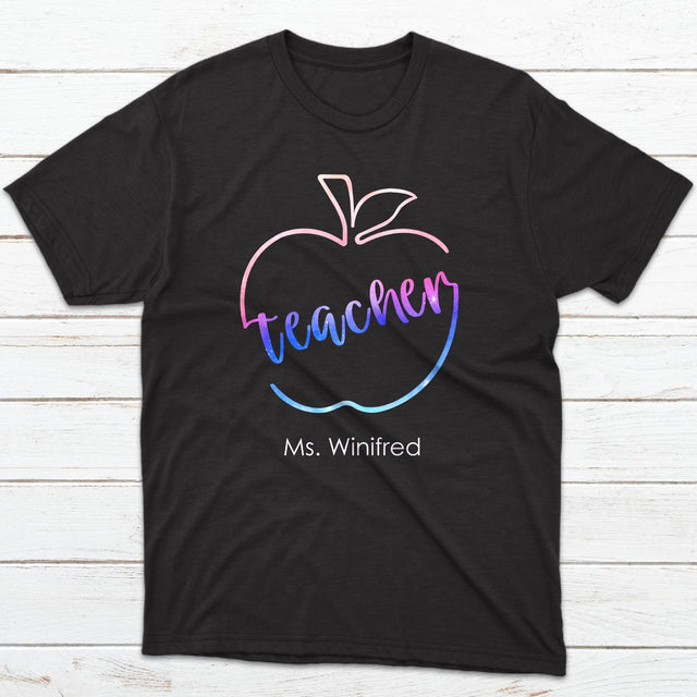 Custom Teacher Shirt, Apple Rainbow Art