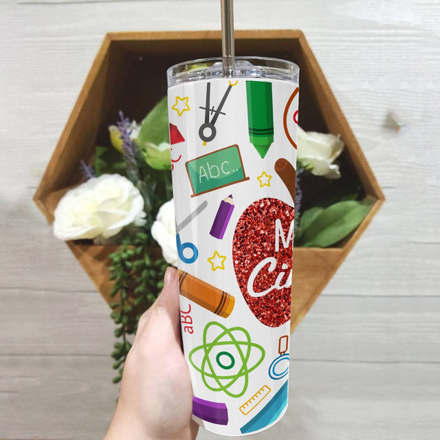 Custom Teacher Tumbler, Apple Art