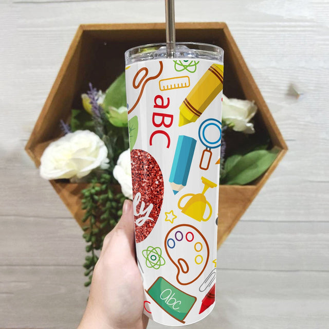 Custom Teacher Tumbler, Apple Art