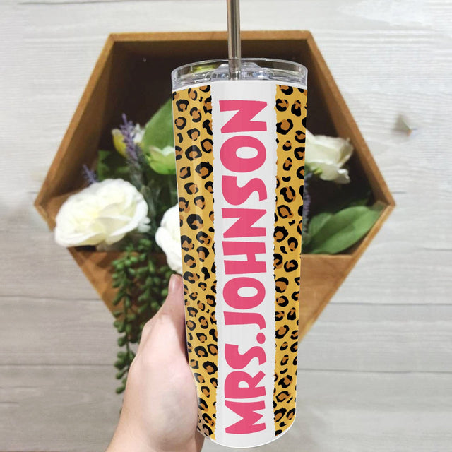 Custom Teacher Tumbler, Leopard Art