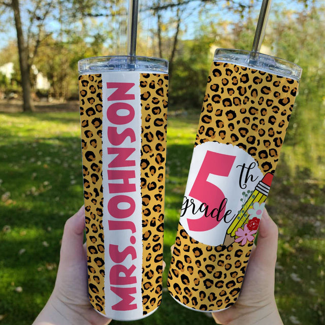 Custom Teacher Tumbler, Leopard Art