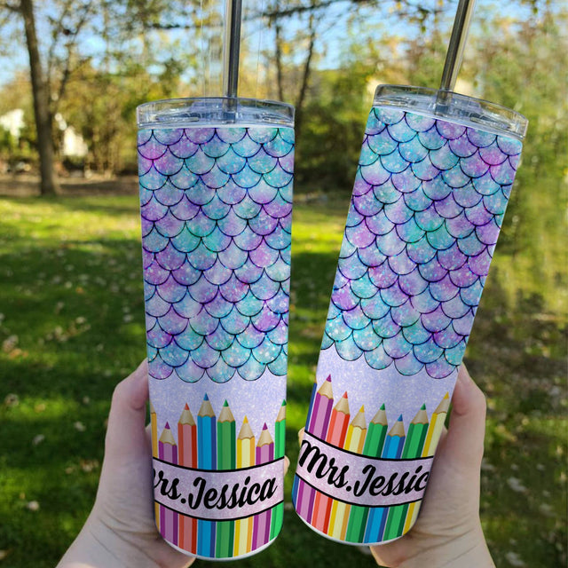 Custom Teacher Tumbler, Pencil Art
