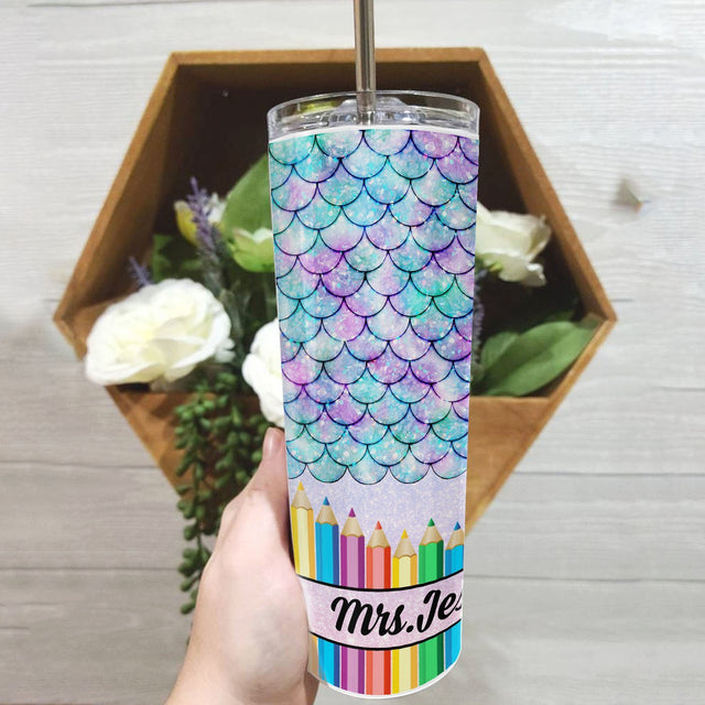 Custom Teacher Tumbler, Pencil Art