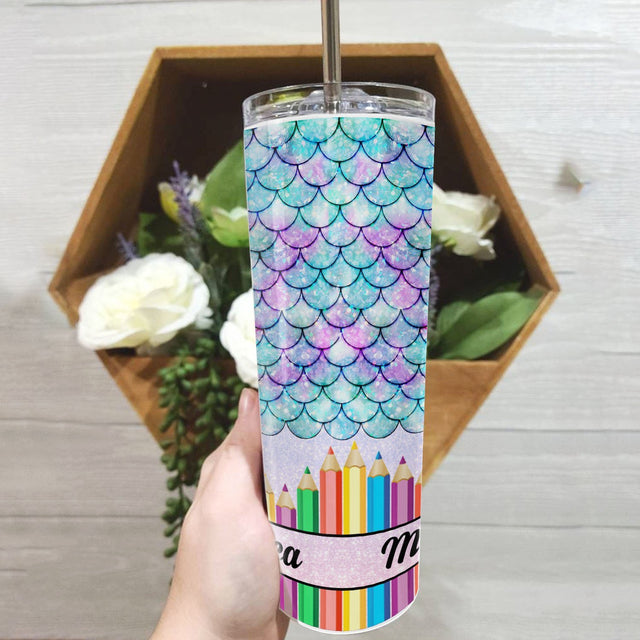 Custom Teacher Tumbler, Pencil Art