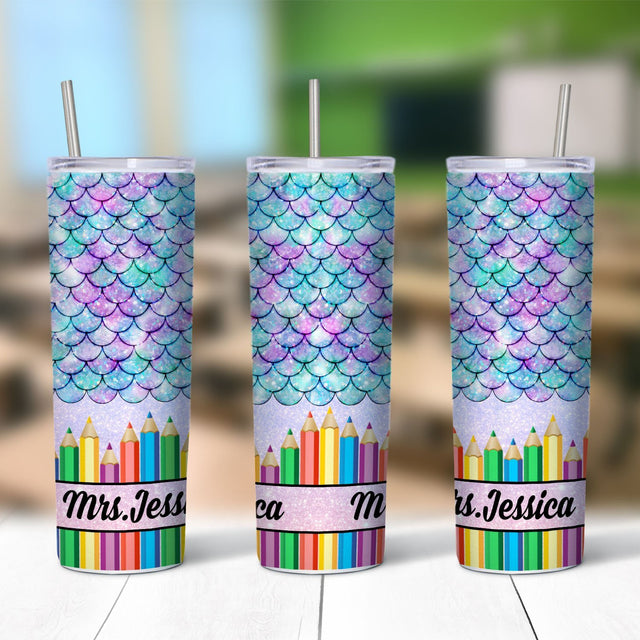 Custom Teacher Tumbler, Pencil Art