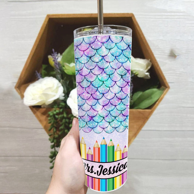 Custom Teacher Tumbler, Pencil Art