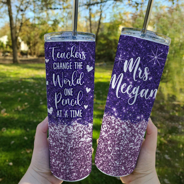 Custom Teacher Tumbler, Purple Background