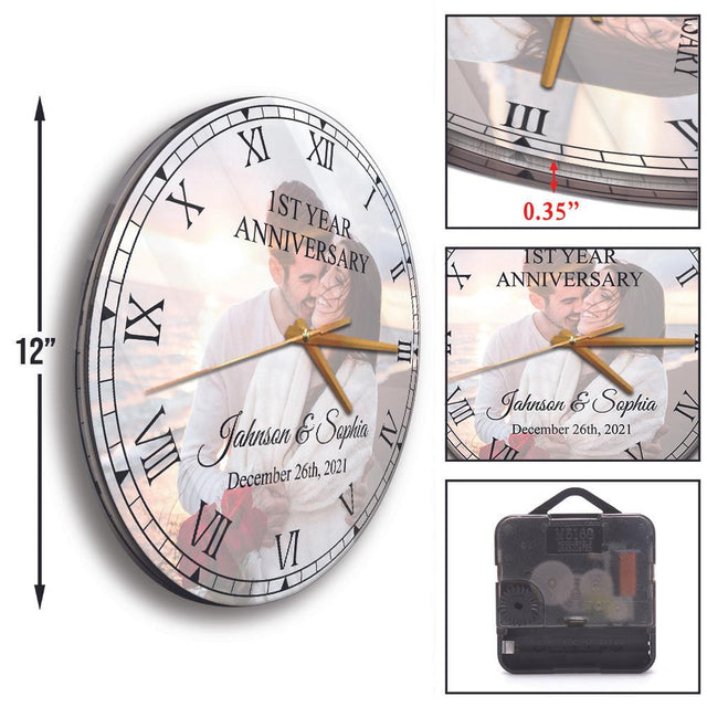 Custom Wall Clock, Custom Photo, Personalized Name And Text, Gift For Anniversary