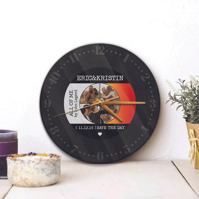 Custom Wall Clock, Personalized Name And Photo, 4 Photos