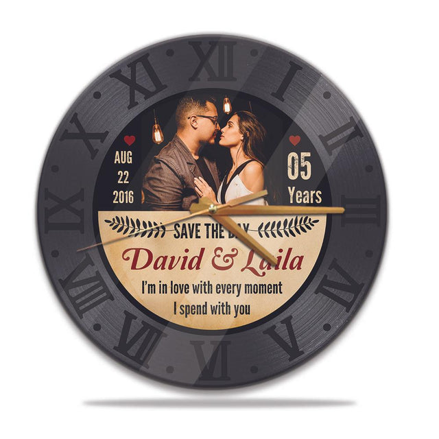 Custom Wall Clock, Personalized Name And Photo, Anniversary By Years