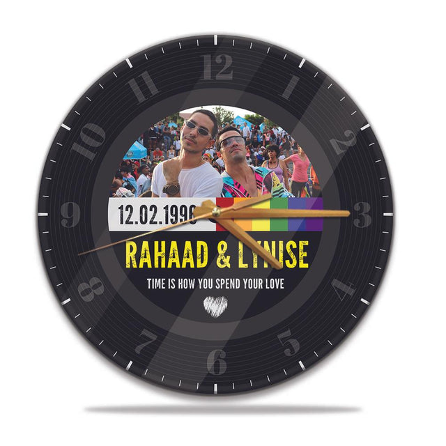Custom Wall Clock, Personalized Name And Photo, Rainbow Stripes