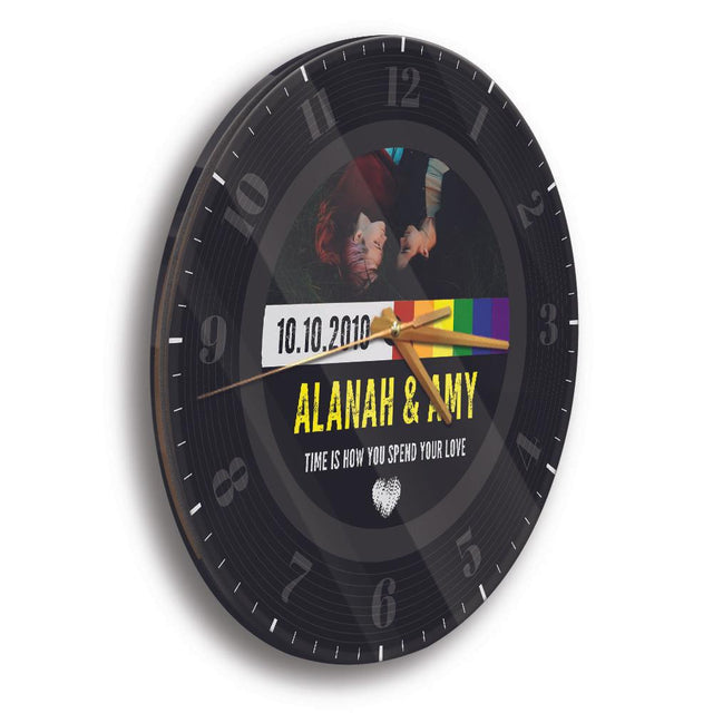 Custom Wall Clock, Personalized Name And Photo, Rainbow Stripes