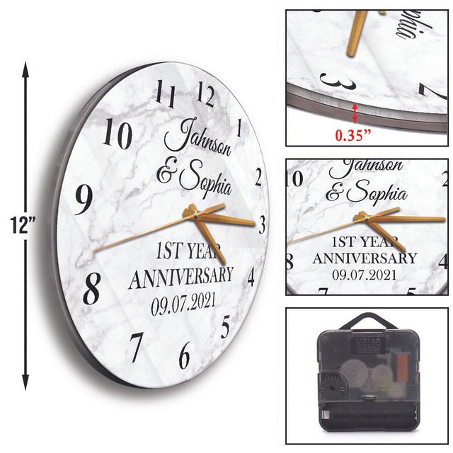 Custom Wall Clock, Personalized Name And Text, Gift For Anniversary