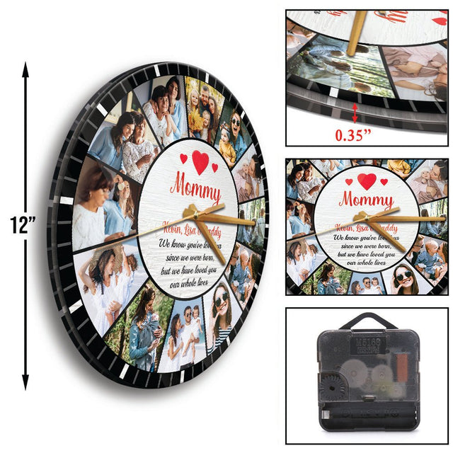 Custom Wall Clock, Personalized Photo And Name, Gift For Mom
