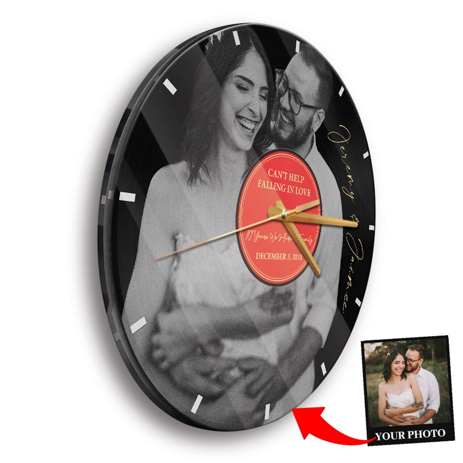 Custom Wall Clock, Personalized Photo, Black & White Style