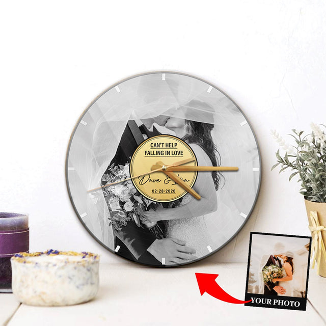 Custom Wall Clock, Personalized Photo, Black & White Style, Personalized Name And Text
