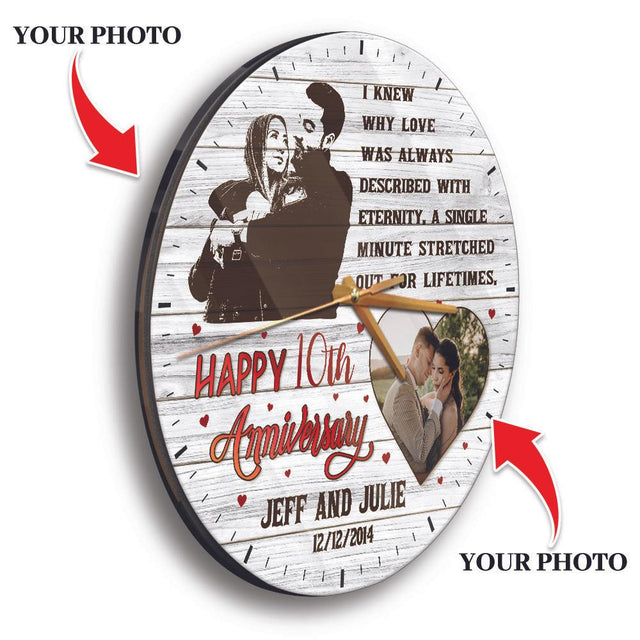 Custom Wall Clock, Personalized Photo, Custom Name, Anniversary By Year
