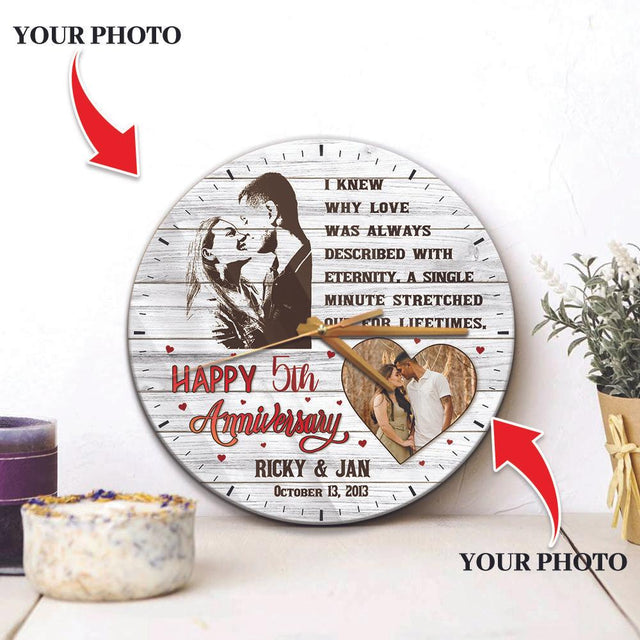 Custom Wall Clock, Personalized Photo, Custom Name, Anniversary By Year