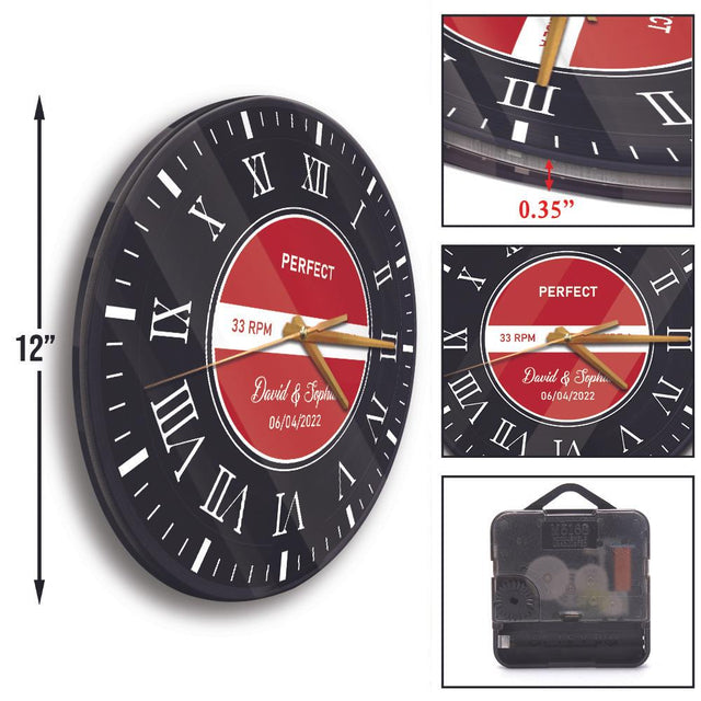 Custom Wall Clock, Vinyl Record, Personalized Name And Text