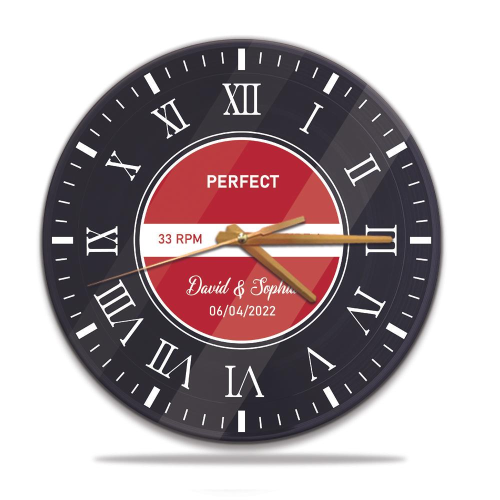 Custom Wall Clock, Vinyl Record, Personalized Name And Text