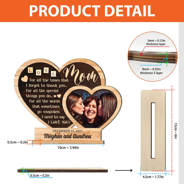 Custom Wooden Plaque 3 Layers, Personalized Photo And Name, Hearts Shape