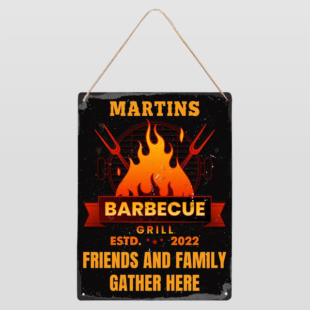Customized Camp Sign, Barbecue Grill Friends And Family Gather Here