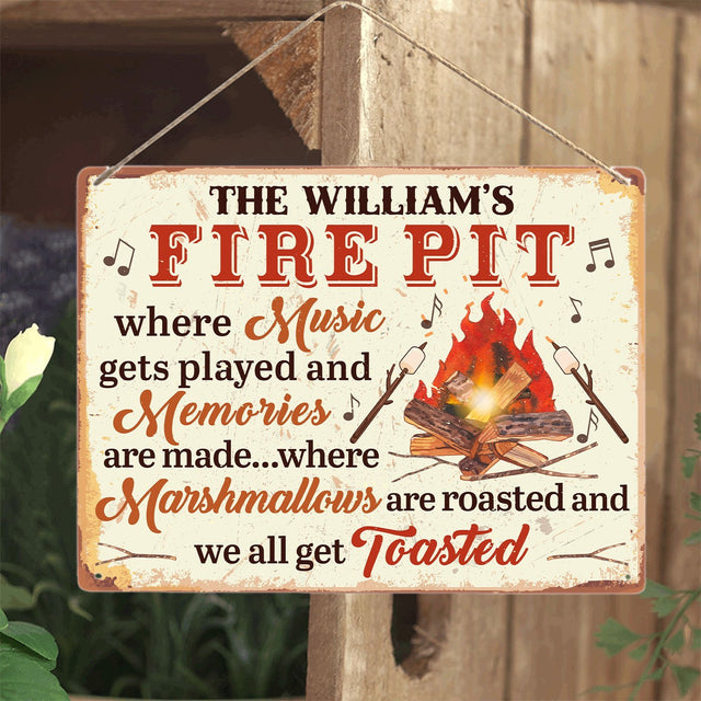 Customized Camp Sign, Fire Pit Where Music Gets Played And Memories Are Made