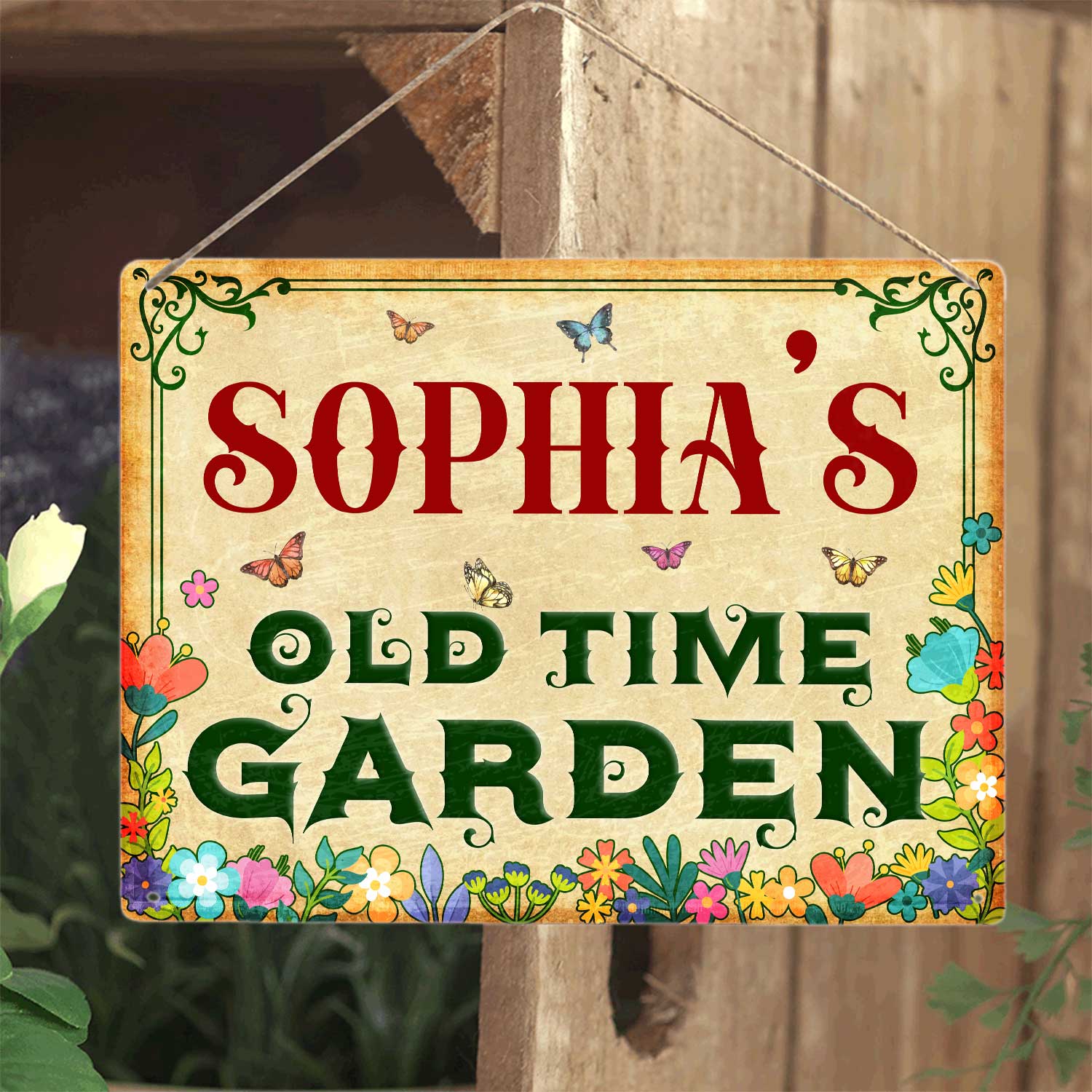 Customized Garden Sign, Personalized Name, Old Time Garden