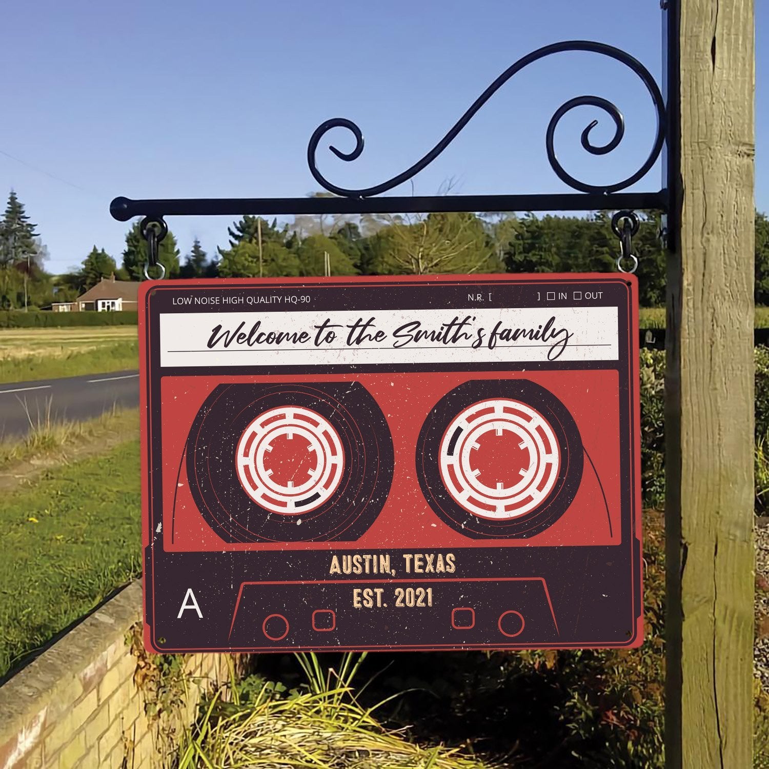 Customized House Sign, Red Cassette Tape, Personalized Family Name