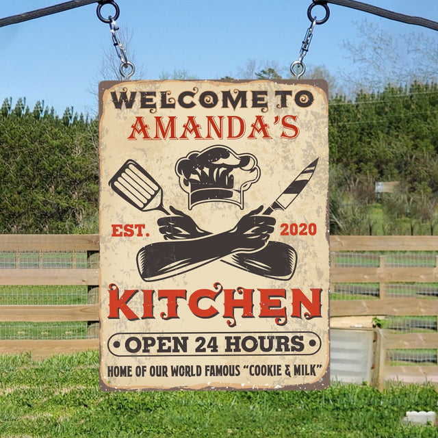 Customized Kitchen Sign, Welcome To Kitchen Open 24 Hours