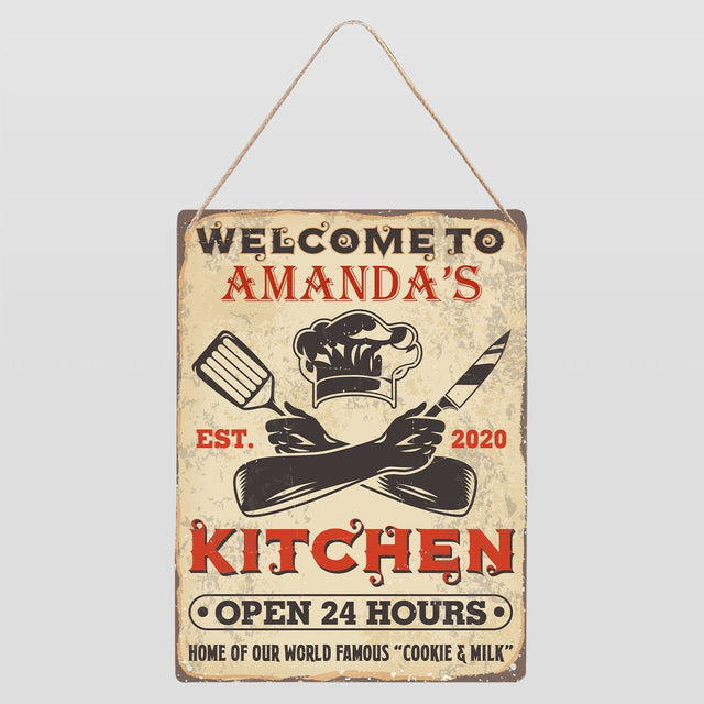 Customized Kitchen Sign, Welcome To Kitchen Open 24 Hours
