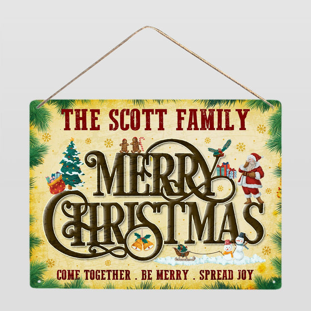 Customized Merry Christmas Sign, Come Together Be Merry Spread Joy, Personalized Family Name
