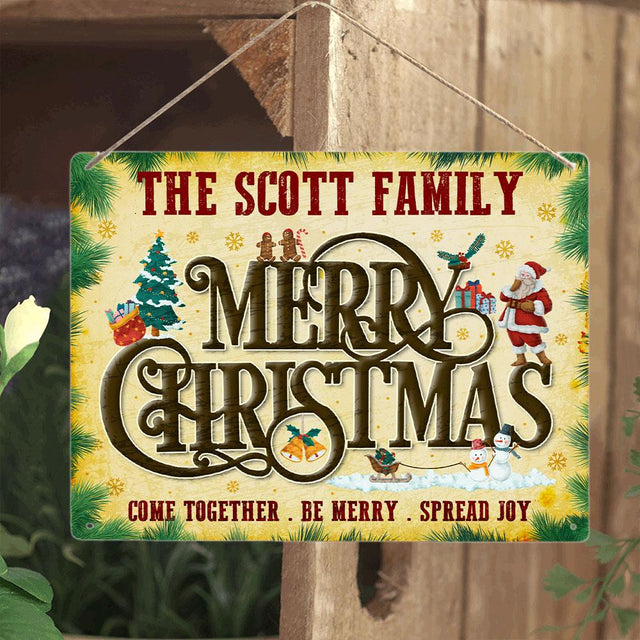 Customized Merry Christmas Sign, Come Together Be Merry Spread Joy, Personalized Family Name