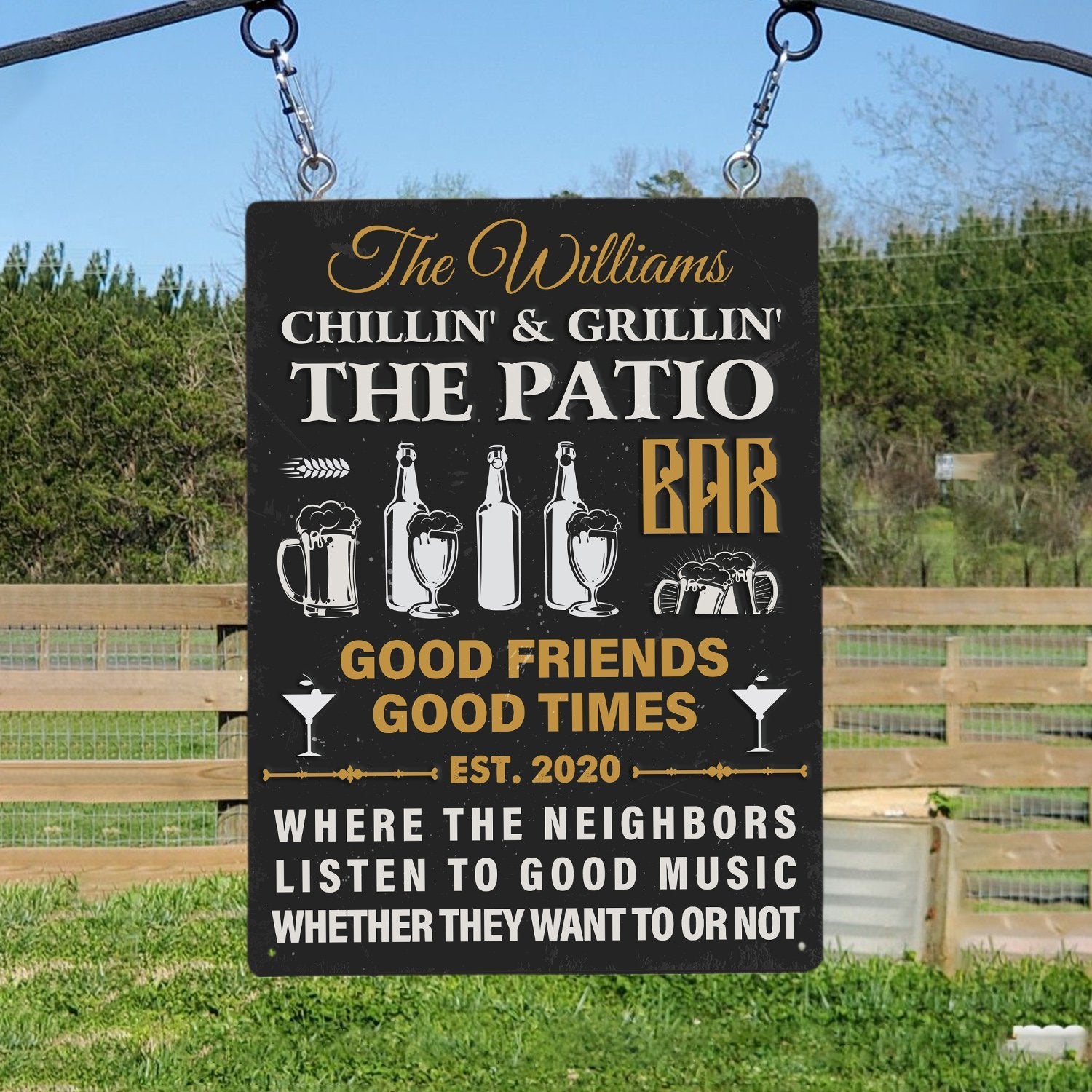 Customized Metal Sign, Chillin' And Grillin' The Patio Bar Good Friends Good Times