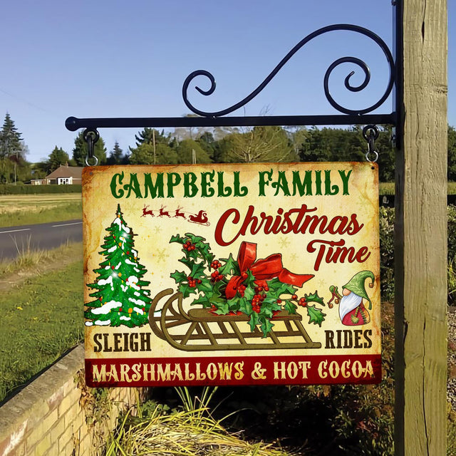 Customized Sleigh Rides Sign, Marshmallows And Hot Cocoa, Personalized Family Name