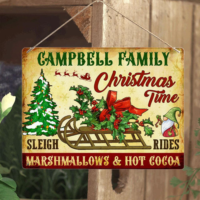 Customized Sleigh Rides Sign, Marshmallows And Hot Cocoa, Personalized Family Name