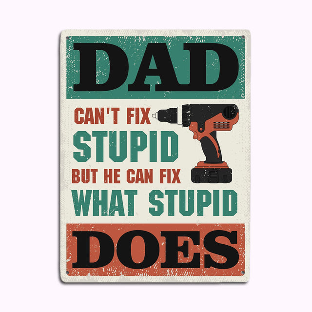 Dad Can't Fix Stupid But He Can Fix What Stupid Does, Metal Signs
