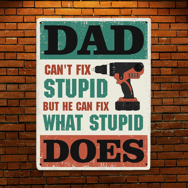 Dad Can't Fix Stupid But He Can Fix What Stupid Does, Metal Signs