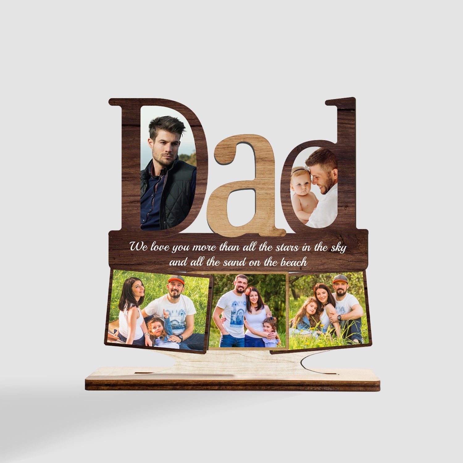 Dad, Custom Photo, 4 Pictures, Wooden Plaque 3 Layers