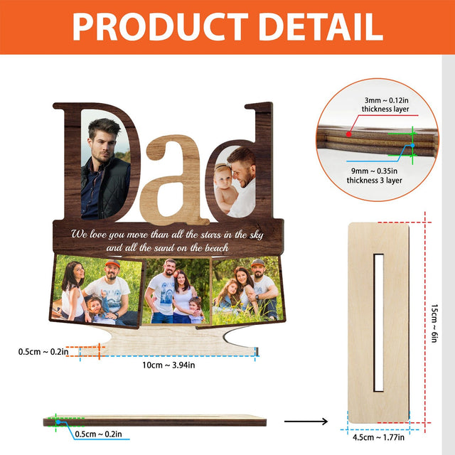 Dad, Custom Photo, 4 Pictures, Wooden Plaque 3 Layers